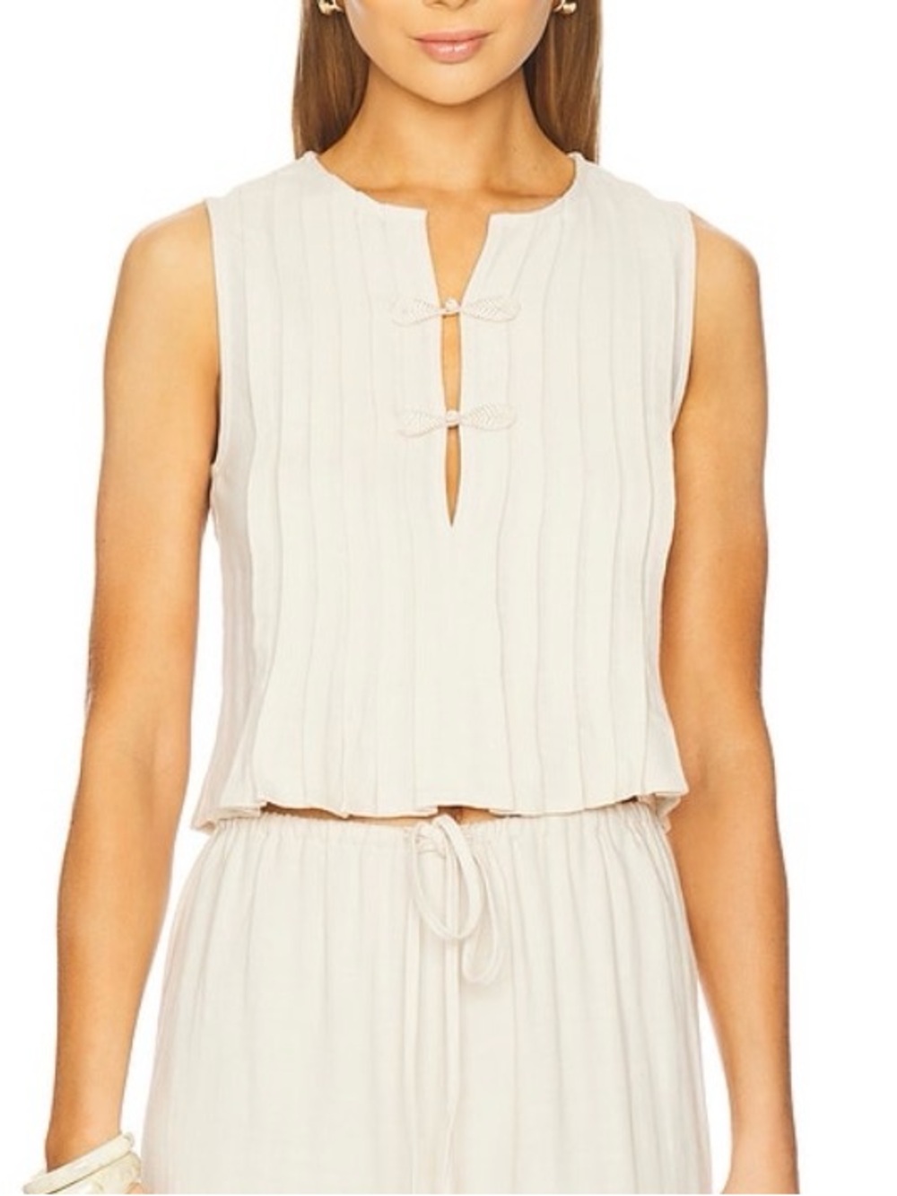 NWT Heartloom Sleeveless Ivory Pleated Cotton Top XS